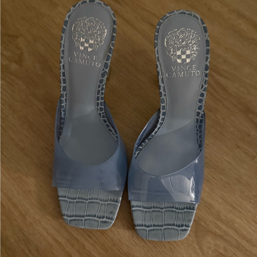 Vince Camuto Gray Mules with Croc Detail